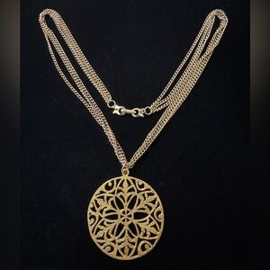 Gold Filigree Pendant Multi-Chain Necklace
